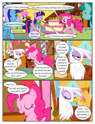 Size: 612x792 | Tagged: safe, artist:newbiespud, edit, edited screencap, screencap, character:gilda, character:merry may, character:minuette, character:pinkie pie, character:spike, character:spring melody, character:sprinkle medley, character:twilight sparkle, character:twilight sparkle (unicorn), species:earth pony, species:griffon, species:pegasus, species:pony, species:unicorn, comic:friendship is dragons, episode:griffon the brush-off, g4, my little pony: friendship is magic, background pony, balloon, cake, candle, candy, candy cane, comic, dialogue, eyes closed, female, food, frown, male, mare, screencap comic, smiling, sugarcube corner, unamused