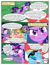 Size: 612x792 | Tagged: safe, artist:newbiespud, edit, edited screencap, screencap, character:applejack, character:fluttershy, character:gilda, character:pinkie pie, character:rainbow dash, character:rarity, character:twilight sparkle, character:twilight sparkle (unicorn), species:earth pony, species:pegasus, species:pony, species:unicorn, comic:friendship is dragons, episode:lesson zero, g4, my little pony: friendship is magic, angry, arm behind head, blushing, clothing, comic, confused, dialogue, fainting couch, female, freckles, frown, hat, laughing, mane six, mare, messy mane, picnic blanket, raised hoof, screencap comic, sitting, sunglasses, twilight snapple