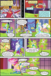 Size: 800x1200 | Tagged: safe, artist:newbiespud, artist:rastaba, edit, edited screencap, screencap, character:applejack, character:discord, character:fluttershy, character:maud pie, character:pinkie pie, character:princess celestia, character:rainbow dash, character:rarity, character:sunshower raindrops, character:tree hugger, character:twilight sparkle, character:twilight sparkle (alicorn), species:alicorn, species:draconequus, species:earth pony, species:pegasus, species:pony, species:unicorn, comic:friendship is dragons, episode:make new friends but keep discord, g4, my little pony: friendship is magic, background pony, bow, bow tie, clothing, collaboration, comic, confused, dialogue, dress, eyes closed, female, floating, frown, gala, gala dress, grin, hair bow, hoof hold, male, mane six, mare, messy mane, on back, paddle, screencap comic, smiling, stallion, stuck, swimming, upside down, wide eyes