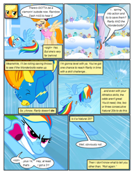 Size: 612x792 | Tagged: safe, artist:newbiespud, edit, edited screencap, screencap, character:applejack, character:derpy hooves, character:parasol, character:rainbow dash, character:rainbowshine, character:sassaflash, character:spitfire, character:sunshower raindrops, character:white lightning, species:earth pony, species:pegasus, species:pony, comic:friendship is dragons, background pony, background pony audience, clothing, comic, dialogue, falling, female, flying, gritted teeth, headset, male, mare, multeity, scared, screencap comic, spread wings, stallion, uniform, wings, wonderbolts, wonderbolts uniform, worried