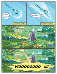 Size: 612x792 | Tagged: safe, artist:newbiespud, edit, edited screencap, screencap, character:rainbow dash, species:pegasus, species:pony, comic:friendship is dragons, comic, dialogue, female, flying, implied fluttershy, map, map of equestria, mare, screencap comic