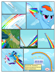 Size: 612x792 | Tagged: safe, artist:newbiespud, edit, edited screencap, screencap, character:misty fly, character:rarity, character:soarin', character:spitfire, species:pegasus, species:pony, species:unicorn, comic:friendship is dragons, episode:sonic rainboom, g4, my little pony: friendship is magic, clothing, cloud, cloudsdale, comic, dialogue, falling, female, floppy ears, flying, goggles, grin, holding a pony, hooves, horn, implied pinkie pie, looking back, male, mare, ponies riding ponies, rainbow, screencap comic, smiling, sonic rainboom, stallion, uniform, wings, wonderbolts, wonderbolts uniform