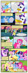 Size: 612x1553 | Tagged: safe, artist:newbiespud, edit, edited screencap, screencap, character:applejack, character:fluttershy, character:pinkie pie, character:rainbow dash, character:rarity, character:sapphire shores, character:starlight glimmer, character:twilight sparkle, character:twilight sparkle (unicorn), species:earth pony, species:pegasus, species:pony, species:unicorn, comic:friendship is dragons, background pony, bow tie, clothing, comic, croquet, croquet mallet, dialogue, dress, eyes closed, female, freckles, grin, hat, hoof shoes, hot air balloon, looking up, male, mane six, mare, monocle, mouth hold, necktie, on back, raised hoof, s5 starlight, screencap comic, smiling, stallion, suit, sun hat, surprised, top hat, wide eyes, worried