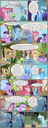 Size: 600x1592 | Tagged: safe, artist:dragontrainer13, artist:newbiespud, edit, edited screencap, screencap, character:doctor whooves, character:pinkie pie, character:rainbow dash, character:time turner, character:twilight sparkle, character:twilight sparkle (unicorn), species:earth pony, species:pony, species:unicorn, comic:friendship is dragons, bendy straw, bow tie, cape, clothing, collaboration, comic, derp, dialogue, drinking, eyes closed, facehoof, female, flying, frown, glowing horn, hat, hoof in mouth, horn, looking down, magic, male, mare, pickaxe, plant, plant pot, screencap comic, smiling, stallion, suspicious, telekinesis, wizard hat, worried