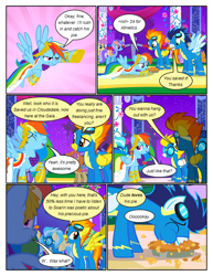 Size: 612x792 | Tagged: safe, artist:newbiespud, edit, edited screencap, screencap, character:carrot top, character:diamond mint, character:dizzy twister, character:golden harvest, character:misty fly, character:orange swirl, character:rainbow dash, character:soarin', character:spitfire, character:surprise, species:earth pony, species:pegasus, species:pony, species:unicorn, comic:friendship is dragons, episode:the best night ever, g4, my little pony: friendship is magic, annoyed, background pony, clothing, comic, dialogue, dress, eating, eyes closed, female, flying, food, gala dress, goggles, laurel wreath, male, mare, night, pie, raised hoof, screencap comic, smiling, stallion, stars, uniform, wonderbolts, wonderbolts uniform