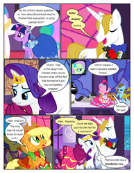 Size: 612x792 | Tagged: safe, artist:newbiespud, edit, edited screencap, screencap, character:applejack, character:beauty brass, character:fluttershy, character:frederic horseshoepin, character:octavia melody, character:parish nandermane, character:prince blueblood, character:princess celestia, character:rarity, character:twilight sparkle, character:twilight sparkle (unicorn), species:alicorn, species:earth pony, species:pegasus, species:pony, species:unicorn, comic:friendship is dragons, annoyed, background pony, bow tie, cello, clothing, comic, dialogue, dress, eyes closed, female, flower, freckles, gala dress, hat, jewelry, looking up, male, mare, musical instrument, parish nandermane, piano, rose, screencap comic, stallion, tiara, unamused, worried