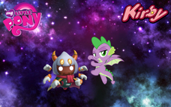 Size: 1440x900 | Tagged: safe, artist:arcgaming91, artist:jhayarr23, character:spike, species:dragon, crossover, kirby, kirby star allies, my little pony logo, nintendo, taranza, video game, winged spike