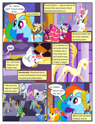 Size: 612x792 | Tagged: safe, artist:newbiespud, edit, edited screencap, screencap, character:carrot top, character:diamond mint, character:golden harvest, character:prince blueblood, character:rainbow dash, character:rarity, species:alicorn, species:earth pony, species:pegasus, species:pony, species:unicorn, comic:friendship is dragons, background pony, background pony audience, bow tie, clothing, comic, dialogue, dress, falling, female, flower, flower in hair, gala dress, jewelry, laurel wreath, looking up, male, mare, necktie, raised hoof, rearing, scared, screencap comic, shaking, stallion, statue, surprised, tiara, unshorn fetlocks, wide eyes