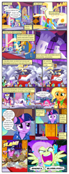 Size: 612x1553 | Tagged: safe, artist:newbiespud, edit, edited screencap, screencap, character:applejack, character:diamond mint, character:fluttershy, character:princess celestia, character:rainbow dash, character:twilight sparkle, character:twilight sparkle (unicorn), species:alicorn, species:bird, species:duck, species:earth pony, species:pegasus, species:pony, species:rabbit, species:unicorn, comic:friendship is dragons, episode:the beginning of the end, g4, my little pony: friendship is magic, angry, animal, background pony, background pony audience, comic, dialogue, ethereal mane, falling, female, flamingo, flower, flower in hair, frown, jewelry, laurel wreath, mare, messy mane, onomatopoeia, pillar, raised hoof, sad, saddle, screencap comic, spread wings, statue, tack, tiara, wallaroo, wide eyes, wings, worried, yelling
