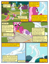 Size: 612x792 | Tagged: safe, artist:newbiespud, edit, edited screencap, screencap, character:apple bloom, character:cheerilee, character:discord, character:scootaloo, character:snails, character:snips, character:sweetie belle, character:twist, species:draconequus, species:earth pony, species:pegasus, species:pony, species:unicorn, comic:friendship is dragons, episode:the return of harmony, g4, my little pony: friendship is magic, ball of violence, colt, comic, cutie mark crusaders, dialogue, female, filly, frown, male, mare, pointing, raised hoof, screencap comic, smiling, statue, unamused