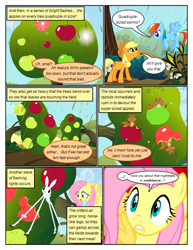 Size: 612x792 | Tagged: safe, artist:newbiespud, edit, edited screencap, screencap, character:applejack, character:rainbow dash, species:earth pony, species:pegasus, species:pony, species:rabbit, comic:friendship is dragons, episode:the return of harmony, g4, my little pony: friendship is magic, animal, apple, chaos, chocolate, chocolate rain, clothing, comic, dialogue, eating, female, flying, food, freckles, girabbit, hat, looking down, looking up, mare, rain, screencap comic, squirrel, transformation, tree, wide eyes, worried
