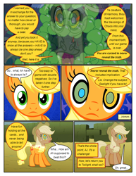 Size: 612x792 | Tagged: safe, artist:newbiespud, edit, edited screencap, screencap, character:applejack, character:discord, species:draconequus, species:earth pony, species:pony, comic:friendship is dragons, episode:the return of harmony, g4, my little pony: friendship is magic, apple, apple monster, clothing, comic, dialogue, discorded, female, food, freckles, hat, hedge maze, kaa eyes, keepers of the grove of truth, liarjack, male, mare, mind control, open mouth, screencap comic, wide eyes