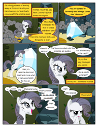 Size: 612x792 | Tagged: safe, artist:newbiespud, edit, edited screencap, screencap, character:discord, character:rarity, species:pony, species:unicorn, comic:friendship is dragons, episode:the return of harmony, g4, my little pony: friendship is magic, ..., comic, dialogue, diamond, dust, eyes closed, female, frown, greedity, hedge maze, implied discord, laughing, looking up, mare, open mouth, rarisnap, screencap comic, sigh, sitting, smiling