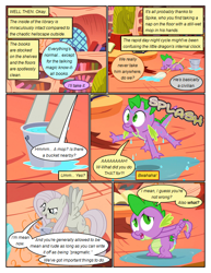Size: 612x792 | Tagged: safe, artist:newbiespud, edit, edited screencap, screencap, character:fluttershy, character:spike, species:pegasus, species:pony, comic:friendship is dragons, episode:the return of harmony, g4, my little pony: friendship is magic, book, bookcase, bucket, comic, dialogue, discorded, eyes closed, female, flutterbitch, flying, golden oaks library, implied discord, looking down, looking up, male, mare, mop, onomatopoeia, sad, screencap comic, sleeping, slit eyes, smiling, smirk, surprised, water
