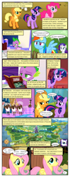 Size: 612x1553 | Tagged: safe, artist:newbiespud, edit, edited screencap, screencap, character:applejack, character:discord, character:fluttershy, character:pinkie pie, character:rainbow dash, character:rarity, character:spike, character:twilight sparkle, character:twilight sparkle (unicorn), species:buffalo, species:draconequus, species:earth pony, species:pegasus, species:pony, species:unicorn, comic:friendship is dragons, episode:the return of harmony, g4, my little pony: friendship is magic, ..., card, clothing, comic, dancing, dialogue, eyes closed, female, freckles, grin, hat, looking up, male, mane seven, mane six, mare, reading, screencap comic, sitting, slit eyes, smiling, throne, worried