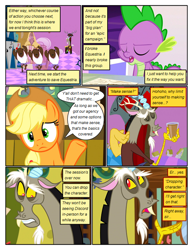 Size: 612x792 | Tagged: safe, artist:newbiespud, edit, edited screencap, screencap, character:applejack, character:discord, character:spike, species:buffalo, species:draconequus, species:dragon, species:pony, comic:friendship is dragons, episode:the return of harmony, g4, my little pony: friendship is magic, ballerina, card, chocolate, chocolate milk, clothing, comic, dancing, dialogue, eyes closed, female, frown, hat, male, mare, milk, screencap comic, sitting, throne