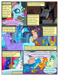 Size: 612x792 | Tagged: safe, artist:newbiespud, edit, edited screencap, screencap, character:chancellor neighsay, character:gallus, character:grampa gruff, character:ocellus, character:prince rutherford, character:princess celestia, character:princess ember, character:princess luna, character:sandbar, character:seaspray, character:smolder, character:thorax, species:changedling, species:changeling, species:classical hippogriff, species:dragon, species:earth pony, species:griffon, species:hippogriff, species:pony, species:reformed changeling, species:unicorn, species:yak, comic:friendship is dragons, episode:school daze, g4, my little pony: friendship is magic, angry, blind eye, clothing, comic, dialogue, dragoness, ethereal mane, eye scar, female, fez, flying, galaxy mane, hat, hoof shoes, jewelry, male, peytral, regalia, scar, screencap comic, sitting, stallion