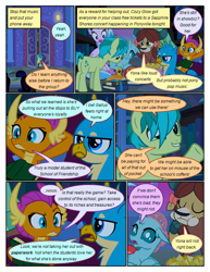 Size: 612x792 | Tagged: safe, artist:newbiespud, edit, edited screencap, screencap, character:gallus, character:ocellus, character:sandbar, character:silverstream, character:smolder, character:yona, species:changedling, species:changeling, species:classical hippogriff, species:dragon, species:earth pony, species:griffon, species:hippogriff, species:pony, species:reformed changeling, species:yak, comic:friendship is dragons, arm behind head, book, bottle, chips, comic, dialogue, dragoness, eating, eyes closed, female, food, frown, hoof hold, male, prone, puffy cheeks, raised hoof, screencap comic, soda bottle, student six, unamused