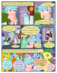 Size: 612x792 | Tagged: safe, artist:newbiespud, edit, edited screencap, screencap, character:chancellor neighsay, character:cozy glow, species:pony, comic:friendship is dragons, background pony, background pony audience, cheek squish, colt, comic, dialogue, eyes closed, female, filly, flying, freckles, hoof hold, looking down, looking up, male, mare, screencap comic, smiling, smirk, smug, squishy cheeks, stallion, thinking, worried