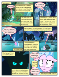 Size: 612x792 | Tagged: safe, artist:newbiespud, edit, edited screencap, screencap, character:silverstream, character:storm king, species:classical hippogriff, species:hippogriff, species:pony, species:seapony (g4), comic:friendship is dragons, episode:what lies beneath, g4, my little pony: friendship is magic, my little pony: the movie (2017), comic, dialogue, female, flying, glowing eyes, hiding, male, rock, scared, screencap comic, shadow, swimming, tree