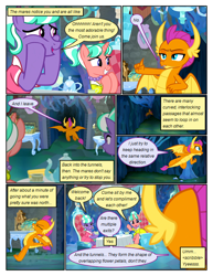 Size: 612x792 | Tagged: safe, artist:newbiespud, edit, edited screencap, screencap, character:smolder, species:dragon, species:earth pony, species:pony, species:unicorn, comic:friendship is dragons, episode:what lies beneath, g4, my little pony: friendship is magic, cave, chair, cheek squish, clothing, comic, cup, dialogue, dragoness, dress, eyes closed, female, flying, grin, jewelry, mare, necklace, pearl necklace, screencap comic, sitting, smiling, squishy cheeks, stepford ponies, table, teacup, teapot, waving