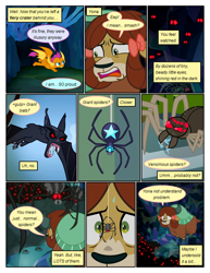 Size: 612x792 | Tagged: safe, artist:newbiespud, edit, edited screencap, screencap, character:smolder, character:yona, species:bat, species:dragon, species:pony, species:yak, comic:friendship is dragons, episode:what lies beneath, g4, my little pony: friendship is magic, annoyed, arachnophobia, bow, climbing, comic, crystal, dialogue, dragoness, fangs, female, flying, glowing eyes, hair bow, implied rainbow dash, red eyes, scared, screencap comic, spider web, sweat