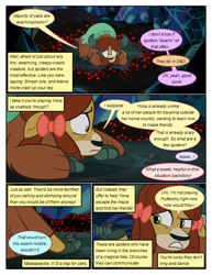 Size: 612x792 | Tagged: safe, artist:newbiespud, edit, edited screencap, screencap, character:yona, species:pony, species:yak, comic:friendship is dragons, episode:what lies beneath, g4, my little pony: friendship is magic, arachnophobia, bow, cave, comic, dialogue, female, hair bow, hoof hold, implied applejack, implied rainbow dash, implied twilight sparkle, looking down, scared, screencap comic, spider, spider web, suspicious