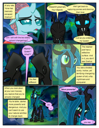Size: 612x792 | Tagged: safe, artist:newbiespud, edit, edited screencap, screencap, character:ocellus, character:queen chrysalis, species:changedling, species:changeling, species:pony, species:reformed changeling, comic:friendship is dragons, episode:what lies beneath, g4, my little pony: friendship is magic, ..., cave, changeling queen, comic, confused, corrupted, crystal, dialogue, evil grin, eyes closed, female, female pov, frown, goo, grin, offscreen character, pov, raised hoof, screencap comic, smiling, wide eyes