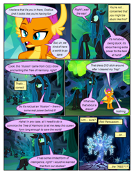 Size: 612x792 | Tagged: safe, artist:newbiespud, edit, edited screencap, screencap, character:ocellus, character:queen chrysalis, character:smolder, character:tree of harmony, species:changedling, species:changeling, species:dragon, species:pony, comic:friendship is dragons, episode:what lies beneath, g4, my little pony: friendship is magic, cave, changeling queen, comic, corrupted, crystal, dialogue, dragoness, fangs, female, goo, implied ocellus, looking back, looking up, screencap comic, tree of harmony, unamused