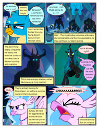 Size: 612x792 | Tagged: safe, artist:newbiespud, edit, edited screencap, screencap, character:gallus, character:queen chrysalis, character:silverstream, character:storm king, species:changeling, species:classical hippogriff, species:griffon, species:hippogriff, species:pony, comic:friendship is dragons, episode:what lies beneath, g4, my little pony: friendship is magic, my little pony: the movie (2017), angry, cave, changeling queen, comic, corrupted, crystal, dialogue, evil grin, female, flying, frown, glowing eyes, grin, implied ocellus, male, paws, rearing, screencap comic, shadow, smiling, storm guard, underpaw, yelling