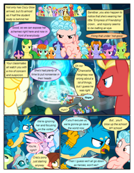 Size: 612x792 | Tagged: safe, artist:newbiespud, edit, edited screencap, screencap, character:cozy glow, character:gallus, character:november rain, character:ocellus, character:sandbar, character:silverstream, character:smolder, character:starlight glimmer, character:tune-up, character:yona, species:changedling, species:changeling, species:classical hippogriff, species:dragon, species:earth pony, species:griffon, species:hippogriff, species:pegasus, species:pony, species:reformed changeling, species:unicorn, species:yak, comic:friendship is dragons, episode:school raze, g4, my little pony: friendship is magic, angry, background pony, background pony audience, bow, colt, comic, dialogue, dragoness, female, filly, flying, freckles, friendship student, frown, hair bow, looking down, looking up, magic, magic circle, male, mare, screencap comic, stallion, student six
