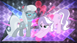 Size: 3840x2160 | Tagged: safe, artist:kraysee, artist:laszlvfx, artist:luckysmores, edit, character:diamond tiara, character:silver spoon, species:earth pony, species:pony, cutie mark, glasses, high res, older, older diamond tiara, older silver spoon, scrunchy face, wallpaper, wallpaper edit