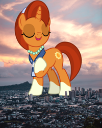 Size: 2400x3000 | Tagged: safe, artist:dashiesparkle, character:stellar flare, species:pony, species:unicorn, city, female, giant pony, giant stellar flare, giant unicorn, giantess, highrise ponies, irl, macro, mare, photo, ponies in real life