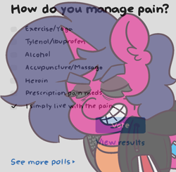 Size: 1100x1080 | Tagged: safe, artist:threetwotwo32232, oc, oc:fizzy pop, species:pony, species:unicorn, blade runner, female, live with the pain, mare, meme, pain, solo