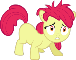 Size: 8000x6382 | Tagged: safe, artist:slb94, edit, character:apple bloom, species:earth pony, species:pony, episode:family appreciation day, g4, my little pony: friendship is magic, absurd resolution, accessory-less edit, bed mane, dishevelled, female, filly, messy mane, missing accessory, simple background, solo, transparent background, vector, vector edit