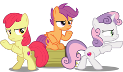 Size: 10982x6428 | Tagged: safe, artist:jhayarr23, edit, editor:slayerbvc, character:apple bloom, character:scootaloo, character:sweetie belle, species:pegasus, species:pony, episode:hard to say anything, g4, my little pony: friendship is magic, absurd resolution, accessory-less edit, charlie's angels, cutie mark, cutie mark crusaders, female, filly, mare, missing accessory, serious, serious face, shimmering spectacles, show accurate, simple background, the cmc's cutie marks, transparent background, trio, vector, vector edit