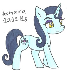 Size: 705x750 | Tagged: safe, artist:cmara, character:moonlight raven, species:pony, species:unicorn, eyeshadow, female, makeup, mare, raised eyebrow, simple background, solo, white background