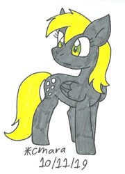 Size: 628x872 | Tagged: safe, artist:cmara, character:derpy hooves, species:pegasus, species:pony, female, mare, simple background, solo, traditional art, white background