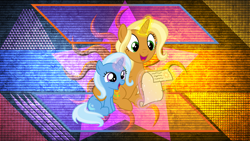 Size: 5120x2880 | Tagged: safe, artist:cheezedoodle96, artist:laszlvfx, edit, idw, character:sunflower spectacle, character:trixie, species:pony, g4, female, filly, filly trixie, letter, magic, wallpaper, wallpaper edit, younger