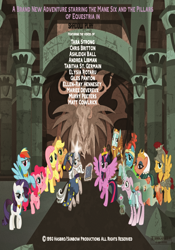 Size: 1000x1432 | Tagged: safe, artist:jerryakiraclassics19, artist:jhayarr23, character:applejack, character:flash magnus, character:fluttershy, character:meadowbrook, character:mistmane, character:pinkie pie, character:rainbow dash, character:rarity, character:rockhoof, character:somnambula, character:star swirl the bearded, character:twilight sparkle, character:twilight sparkle (alicorn), species:alicorn, species:pony, episode:shadow play, g4, my little pony: friendship is magic, big crown thingy, element of generosity, element of honesty, element of kindness, element of laughter, element of loyalty, element of magic, elements of harmony, female, jewelry, male, mane six, mistmane's flower, netitus, pillars of equestria, poster, regalia, shield