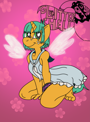 Size: 2765x3741 | Tagged: safe, artist:missmagnificence, character:snails, species:anthro, species:pony, species:unicorn, catherine, clothing, colored, crossdressing, full body, glitter shell, male, quatherine, rin, solo