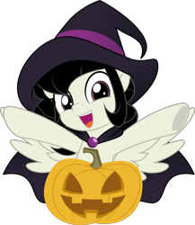 Size: 5000x5763 | Tagged: safe, artist:jhayarr23, oc, oc only, oc:marie, species:pegasus, species:pony, clothing, costume, cute, female, halloween, hat, holiday, jack-o-lantern, mare, parents:archrise, pumpkin, simple background, solo, transparent background, witch hat, ych result