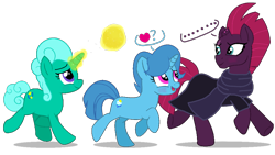 Size: 1920x1080 | Tagged: safe, artist:jhayarr23, artist:徐詩珮, edit, character:fizzlepop berrytwist, character:glitter drops, character:spring rain, character:tempest shadow, species:pony, species:unicorn, ship:glittershadow, ball, broken horn, clothing, cute, female, glitterbetes, horn, lesbian, magic, mare, polyamory, scarf, shipping, simple background, springbetes, springdrops, springshadow, springshadowdrops, tempestbetes, transparent background, vector edit