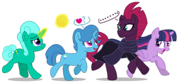 Size: 1853x865 | Tagged: safe, artist:jhayarr23, artist:徐詩珮, edit, character:fizzlepop berrytwist, character:glitter drops, character:spring rain, character:tempest shadow, character:twilight sparkle, character:twilight sparkle (alicorn), species:alicorn, species:pony, species:unicorn, series:sprglitemplight diary, series:springshadowdrops diary, ship:glitterlight, ship:glittershadow, ship:tempestlight, ball, broken horn, clothing, cute, female, glitterbetes, horn, lesbian, mare, polyamory, scarf, shipping, simple background, sprglitemplight, springbetes, springdrops, springlight, springshadow, springshadowdrops, tempestbetes, transparent background, twiabetes, vector edit