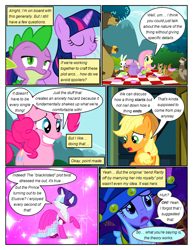Size: 612x792 | Tagged: safe, artist:newbiespud, edit, edited screencap, screencap, character:angel bunny, character:applejack, character:fluttershy, character:harry, character:pinkie pie, character:rarity, character:spike, character:twilight sparkle, character:twilight sparkle (unicorn), species:dragon, species:pony, species:rabbit, species:unicorn, comic:friendship is dragons, animal, bear, bread, clothing, comic, cup, dialogue, dress, eyes closed, fake beard, female, ferret, food, freckles, grin, hat, male, mare, picnic blanket, screencap comic, slit eyes, smiling, squirrel, star swirl the bearded costume, teacup, teapot, toast, worried