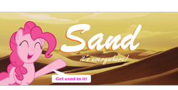Size: 3000x1519 | Tagged: safe, artist:slb94, edit, edited screencap, screencap, character:pinkie pie, species:earth pony, species:pony, my little pony: the movie (2017), aladdin, aladdin and the king of thieves, bone dry desert, caption, desert, dialogue, eyes closed, female, genie, happy, image macro, mare, open mouth, raised hoof, reference, sand, solo, speech bubble, text, vector
