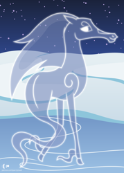 Size: 4000x5600 | Tagged: safe, artist:parclytaxel, oc, oc only, oc:spindle, species:pony, .svg available, absurd resolution, ain't never had friends like us, butt, christmas, female, figure skating, hearth's warming, holiday, ice, lake, looking at you, looking back, looking back at you, night, patreon, patreon logo, plot, smiling, snow, solo, stars, transparent flesh, vector, windigo, windigo oc