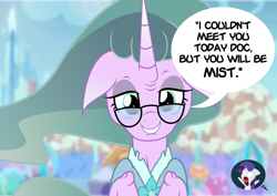 Size: 1024x726 | Tagged: safe, artist:jhayarr23, character:mistmane, character:rarity, species:pony, species:unicorn, elley-ray hennessey, female, glasses, mare, project seaponycon, pun, show accurate, voice actor joke