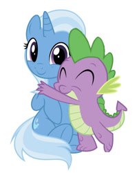 Size: 750x944 | Tagged: safe, artist:jhayarr23, edit, editor:undeadponysoldier, character:spike, character:trixie, species:dragon, species:pony, species:unicorn, ship:spixie, cute, diatrixes, female, hug, male, mare, shipping, show accurate, simple background, spikelove, straight, white background