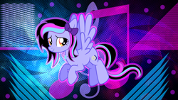 Size: 5120x2880 | Tagged: safe, artist:digimonlover101, artist:laszlvfx, edit, oc, oc only, oc:melody, species:pegasus, species:pony, female, flying, looking at you, mare, solo, wallpaper, wallpaper edit